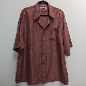 Pink Silk Polka Dot Button-Up Short Sleeve Shirt